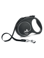 Поводок-рулетка Flexi Black Design L. Лента 5 м. для собак до 50 кг. Серебряный