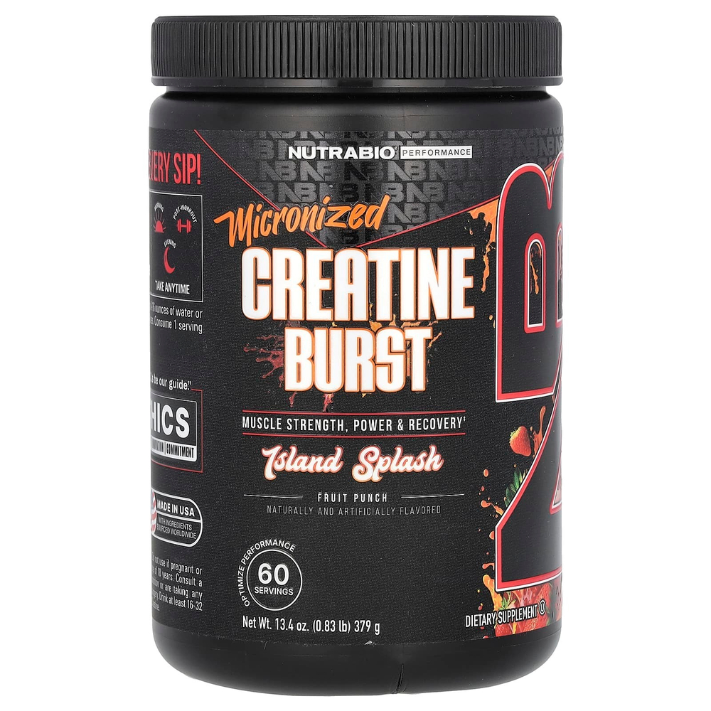 NutraBio, Micronized Creatine Burst, фруктовый пунш Island Splash, 379 г (0,83 фунта)