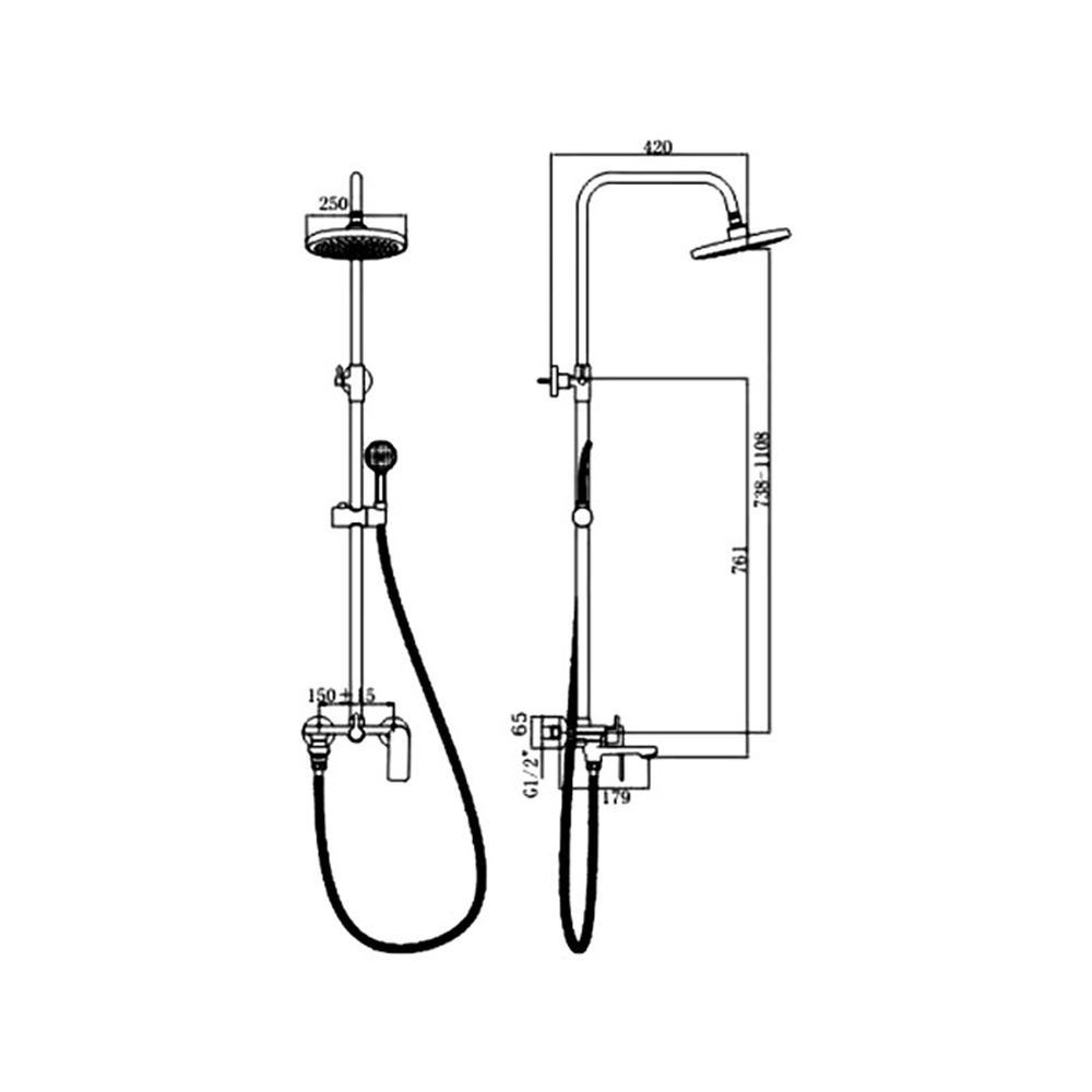 Душевая система 35к HB24505-3 HAIBA лейка "Тропический душ" оружейная сталь