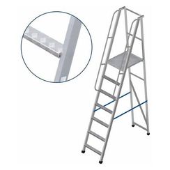 Лестница-платформа фиксированной высоты алюминиевая MEGAL ЛПФВА Н=1.8-6 с широкими ступенями