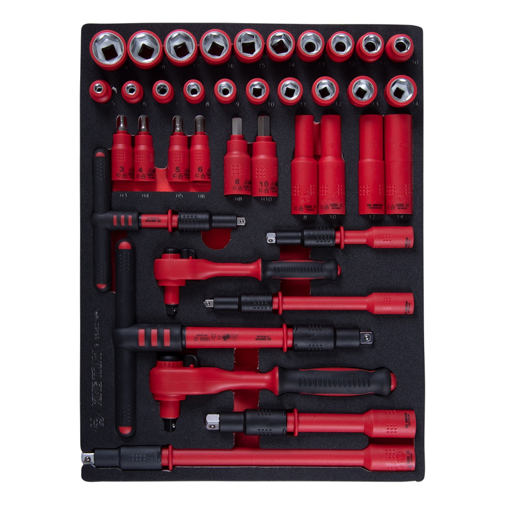 Набор торцевых диэлектрических головок с принадлежностями 1/4", 3/8", шестигранные, 5-19 мм, 38 пред