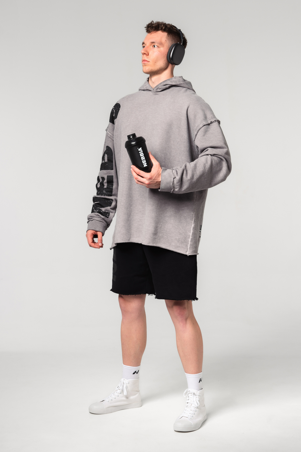 Кофта WASHED-OFF OVERSIZED PULLOVER HOODIE NO BS 371 Светло-Серая