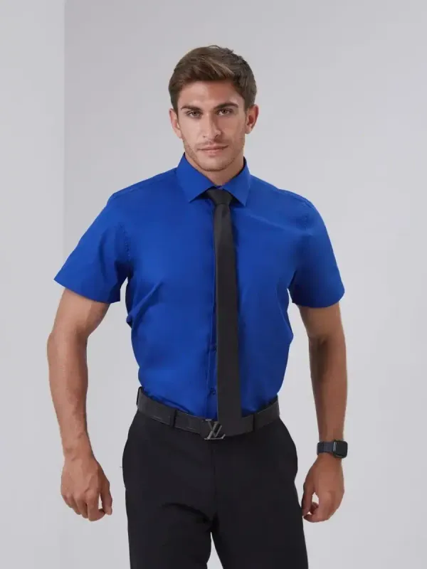 Рубашка приталенная SLIM FIT с коротким рукавом, синяя