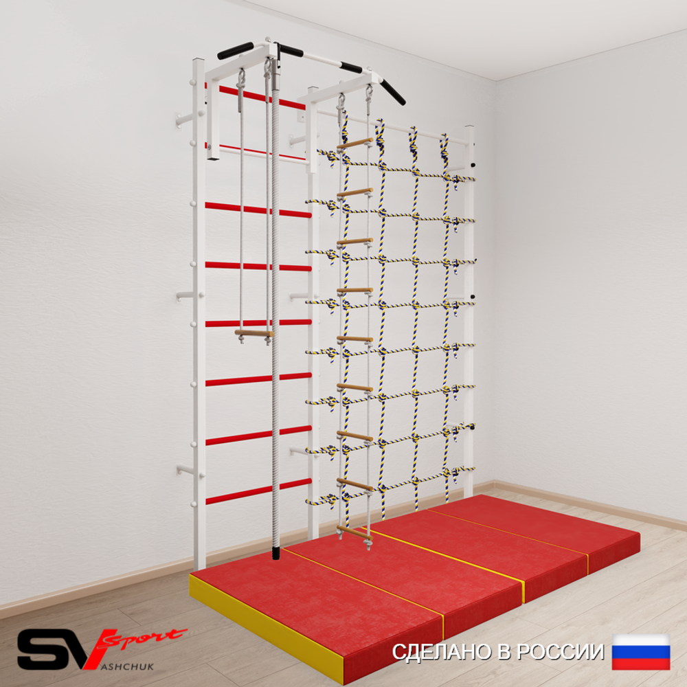 Шведская стенка Sv Sport 51640 (Турник стандарт/Канат/Лестница/Трапеция/Мат 2м/Канатный лаз)