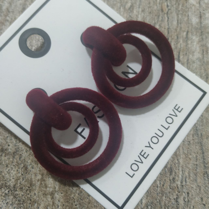 Серьги-гвоздики бархат кольца двойные большие цвет бордовый