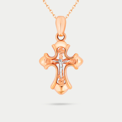 Крест женский православный из розового золота 585 пробы без вставок (арт. 3270)
