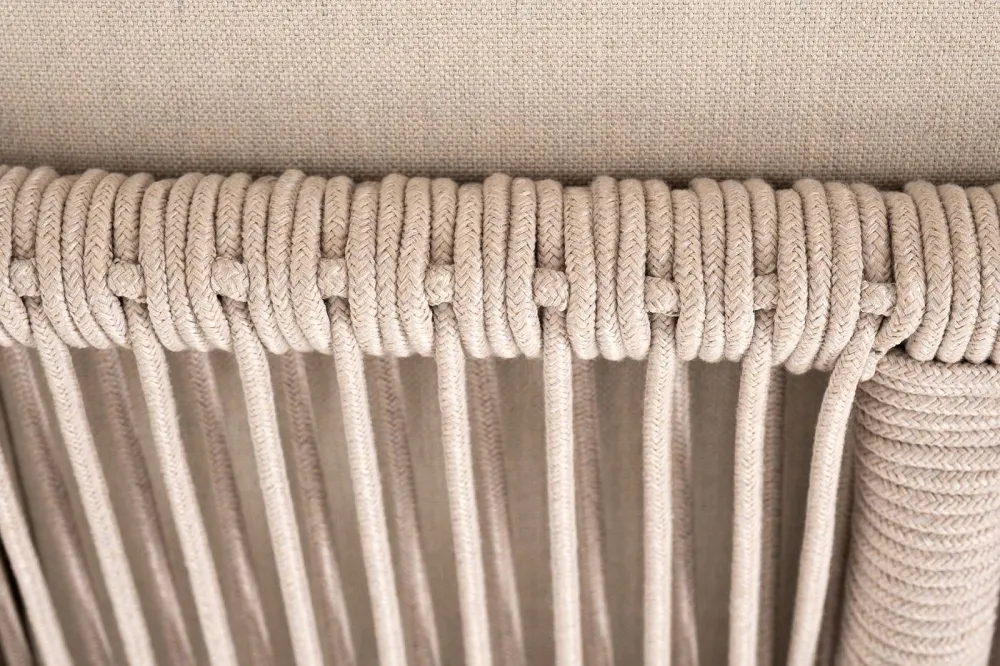 "Канны" угловой модуль плетеный из роупа, основание дуб, роуп бежевый круглый, ткань бежевая 052