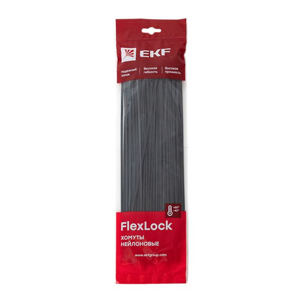 Хомут P6.6 стандартный (ч), 3.6x300 (100шт) FlexLock EKF