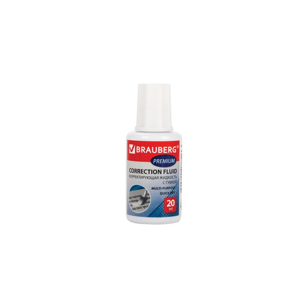 Штрих BRAUBERG Premium быстросохнущая, 20 мл, ЯРКО-БЕЛАЯ, с губкой, 224090