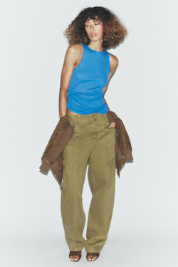 ZARA ДЖИНСЫ Z1975 КАРГО СО СРЕДНЕЙ ПОСАДКОЙ И МОЛНИЯМИ, ХАКИ