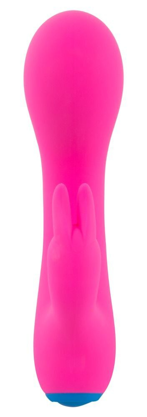Розовый мини-вибратор со стимулятором клитора - 14,5 см.