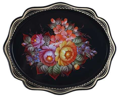Жостовский поднос декоративный, размер 38х30 см (A15), металлический