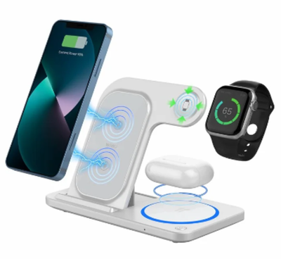 Беспроводное зарядное устройство WIWU Wireless Charger 15W 3 в 1 для iPhone/Apple Watch/AirPods складное (WI-W020) (белый)