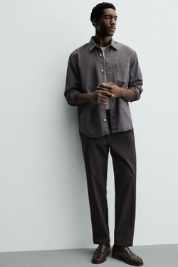 ZARA БРЮКИ REGULAR FIT КОМФОРТНОЙ ПОСАДКИ, КОРИЧНЕВЫЙ