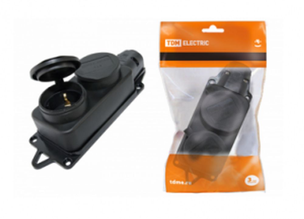 Розетка 2-местная с заглушками каучук 2Р+РЕ 16А 250В IP44 TDM