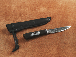 Якутский нож "Амга", сталь Х12МФ, рукоять черный мореный граб / рисунок