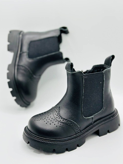 Детские чёрные кожные ботинки Buba Black