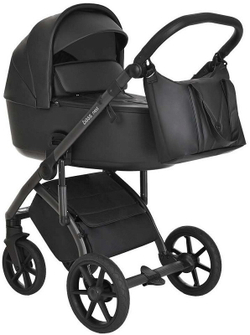Детская коляска Roan Bass Next Кожа 3 в 1 с автокреслом Tutis Elo Lux EduSky Black RN088/1 Black/Black