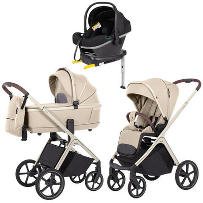 Коляска Carrello Vector CRL-6550 Nova DK791 Grey Line с базой Isofix 3 в 1 Seashell Beige