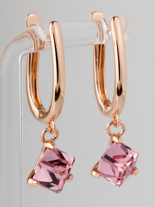 Серьги-подвески Миражи с розовым кубиком Swarovski