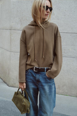 ZARA МЯГКОЕ ХУДИ С КАПЮШОНОМ, ТЕМНЫЙ СЕРО-КОРИЧНЕВЫЙ