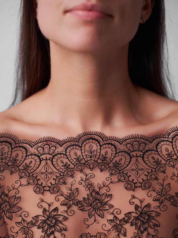 05-106 ОПТ Вышивка на неэл. сетке 20 см, бежевый/черный