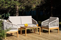 "Канны" лаунж-зона 4-местная из роупа со столиком "Канны" цвета "дуб", основание дуб, роуп бежевый