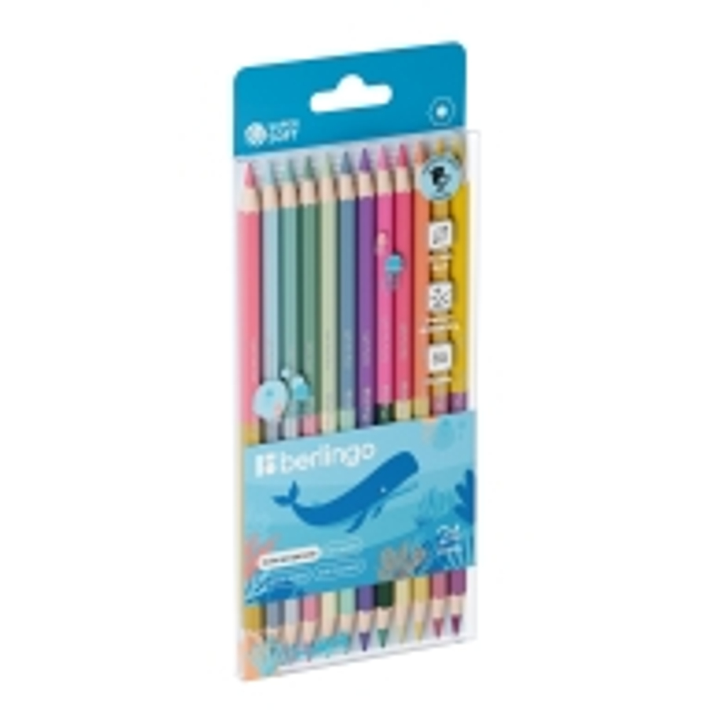 Карандаши цветные пастельные двусторонние Berlingo "SuperSoft. Pastel", 24цв., 12шт., заточен., европодвес SSPD124