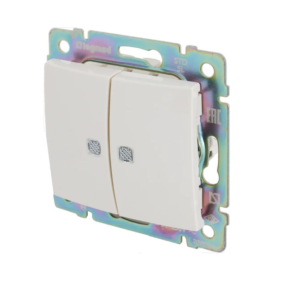 77 4428 Выключатель 2 клавишный с подсветкой белый 10