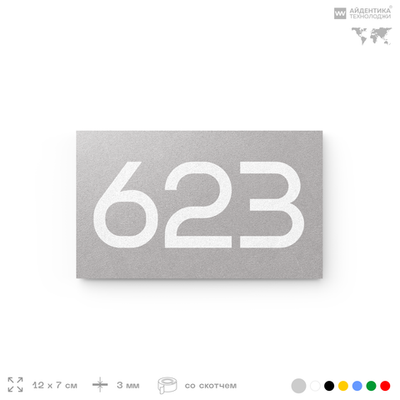 Номер на дверь 623, табличка на дверь для офиса, квартиры, кабинета, аудитории, склада, серая 120х70 мм, Айдентика Технолоджи