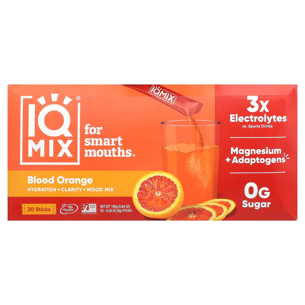 IQBAR, IQMIX®, смесь для увлажнения, чистоты и настроения, со вкусом красного апельсина, 20 палочек по 8 г (0,28 унции)
