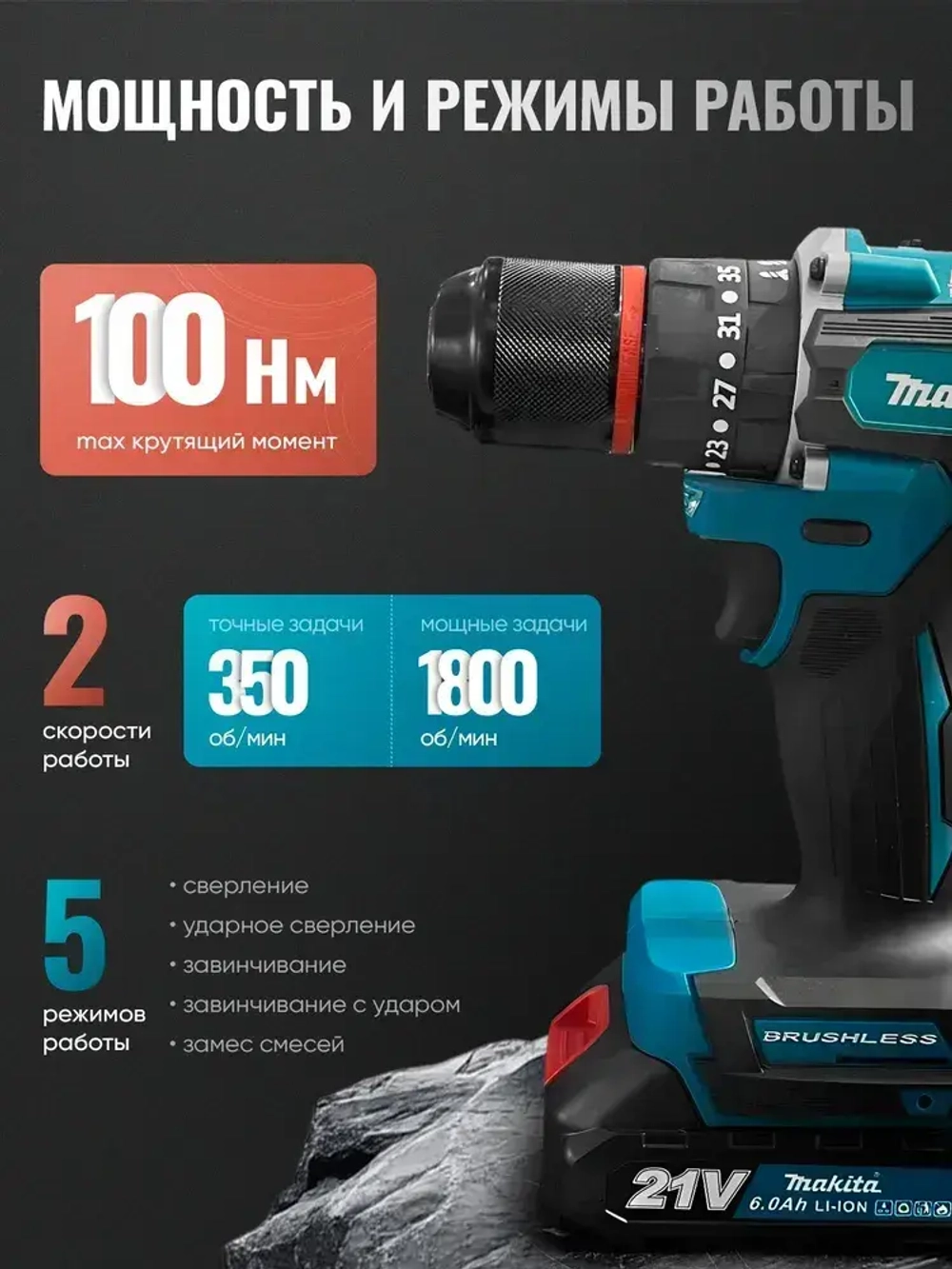 Дрель-шуруповерт, 21 В, 70 Нм, 2 АКБ