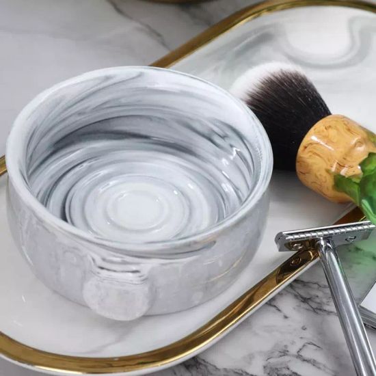 Керамическая чаша для бритья Yaqi мраморного цвета