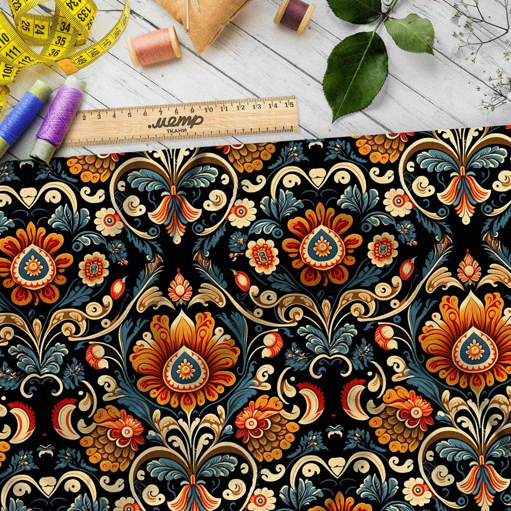Ткань оксфорд 210 викторианский цветочный орнамент
