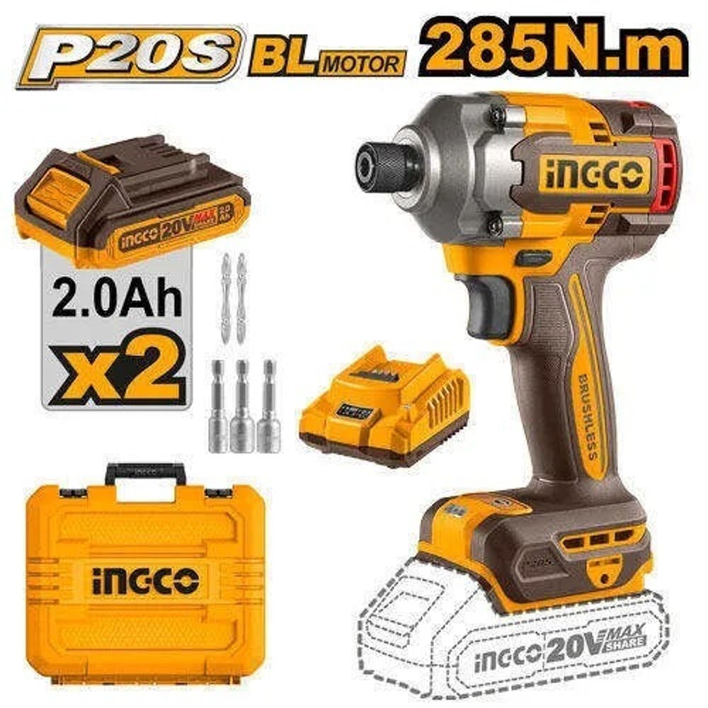 Аккумуляторный бесщеточный импульсный винтоверт INGCO CIRLI2028 INDUSTRIAL 20 В 285 Нм