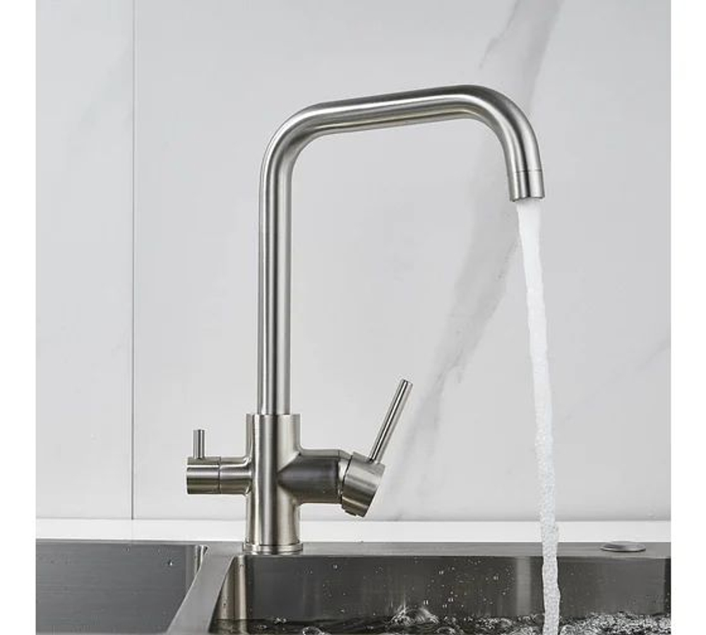 Смеситель для кухни с подключением фильтра питьевой воды, сатин, S228L, SHEVANIK