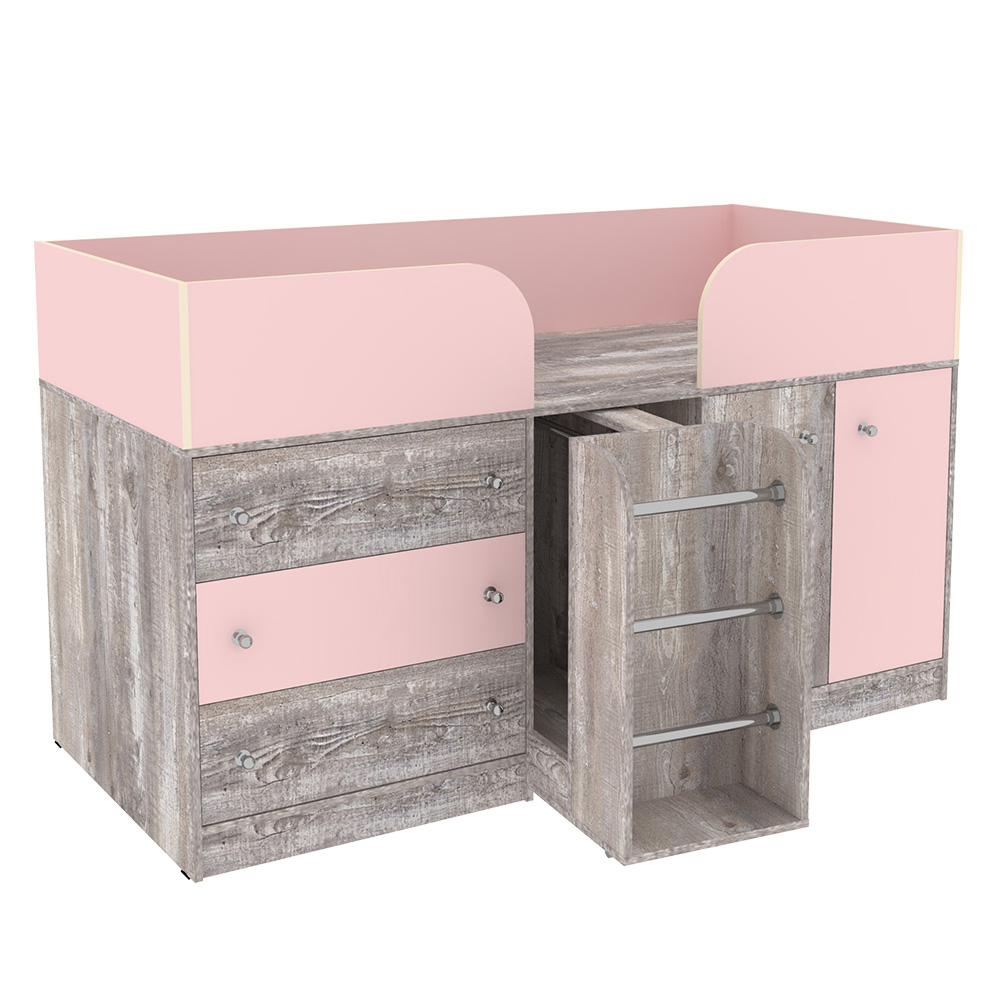 Кровать-чердак КарИВи Малыш 4 Бетон Розовый