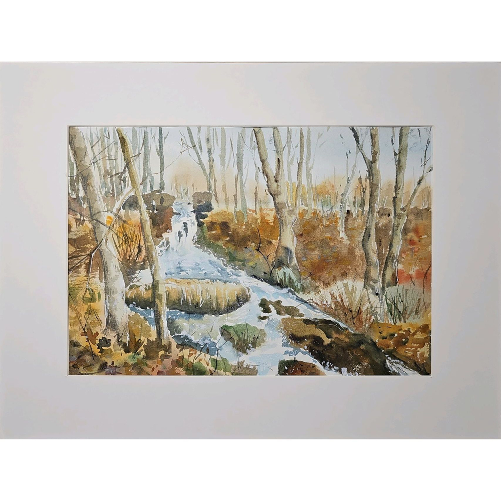 Картина авторская акварельная в паспарту 30х40 см на стену для интерьера "Водопад на Белке"
