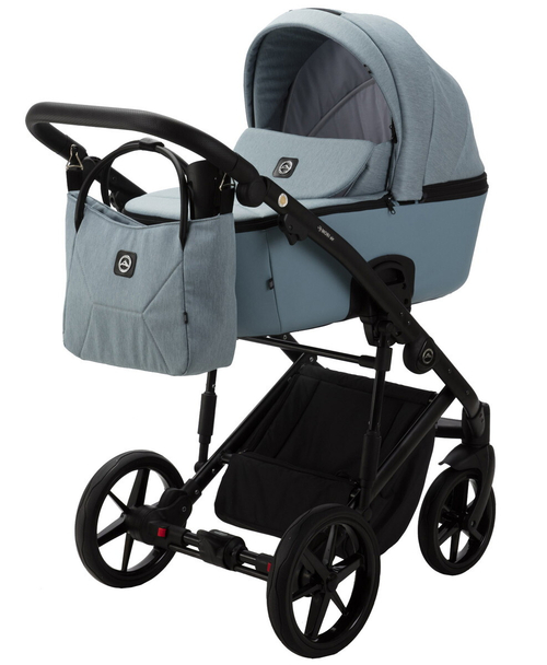 Детская коляска Adamex Mobi 2 в 1 M-PS41 (СЕР-ГОЛУБ.ТК+СЕР-ГОЛУБ.ПЕРФ.КОЖА)