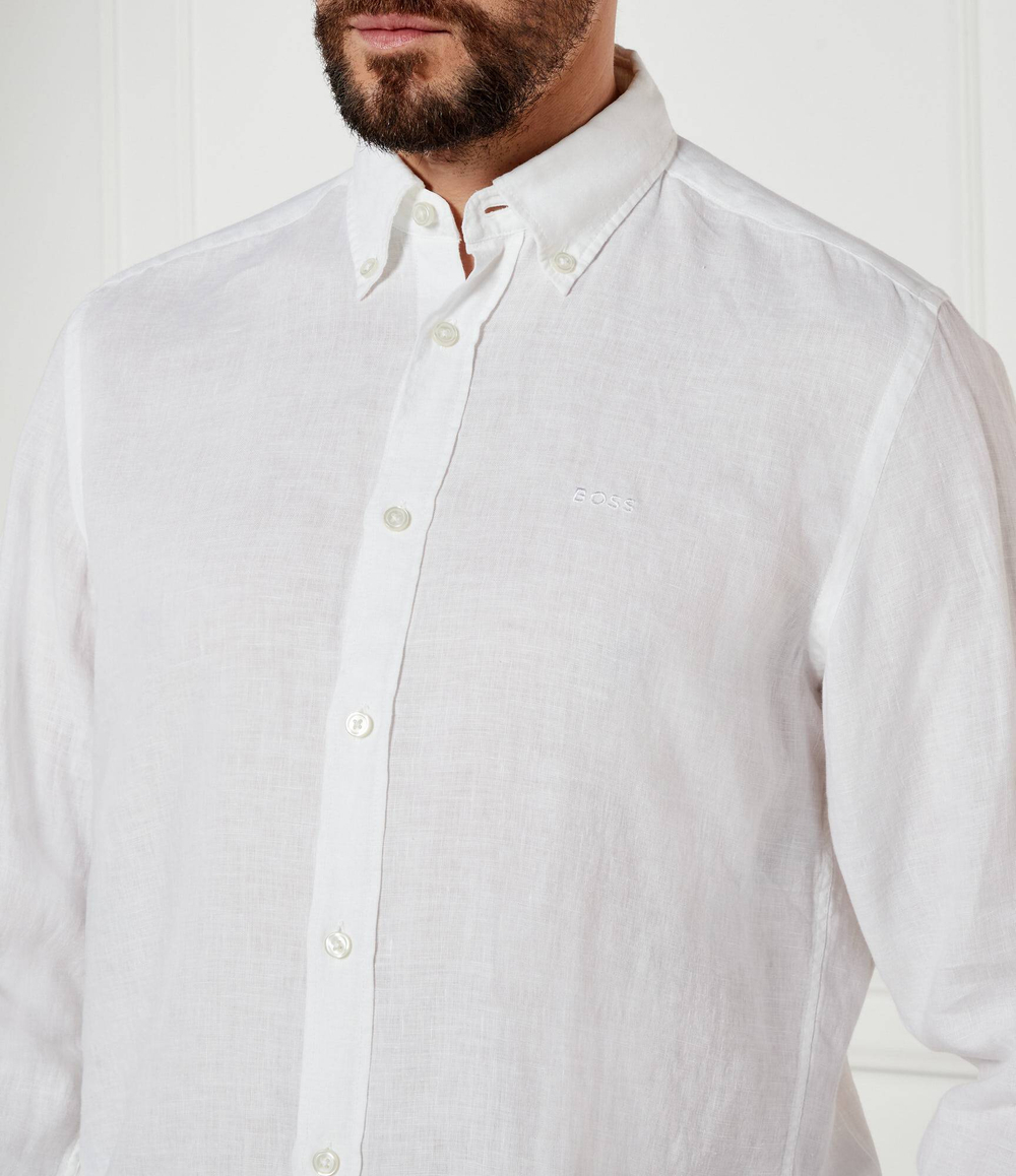 Льняная рубашка H-LIAM-BD-E-C1-243 BOSS BLACK - белый(50522592)