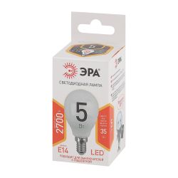 Лампочка светодиодная ЭРА STD LED P45-5W-827-E14 E14 / Е14 5Вт шар теплый белый свет | Лампы cветодиодные Шар (G/P)