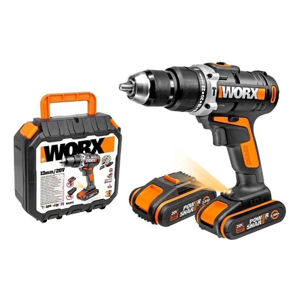 WORX WX372 аккумуляторная дрель-шуруповерт (2 x 2 Ач, ЗУ)