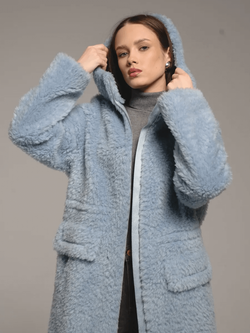 Шуба из 100% шерсти мериноса, голубая, Severina