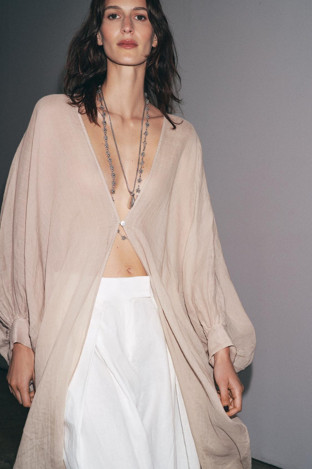 ZARA ДЛИННЫЙ ТОП ИЗ РАМИ — ZW COLLECTION, БЕЖЕВЫЙ