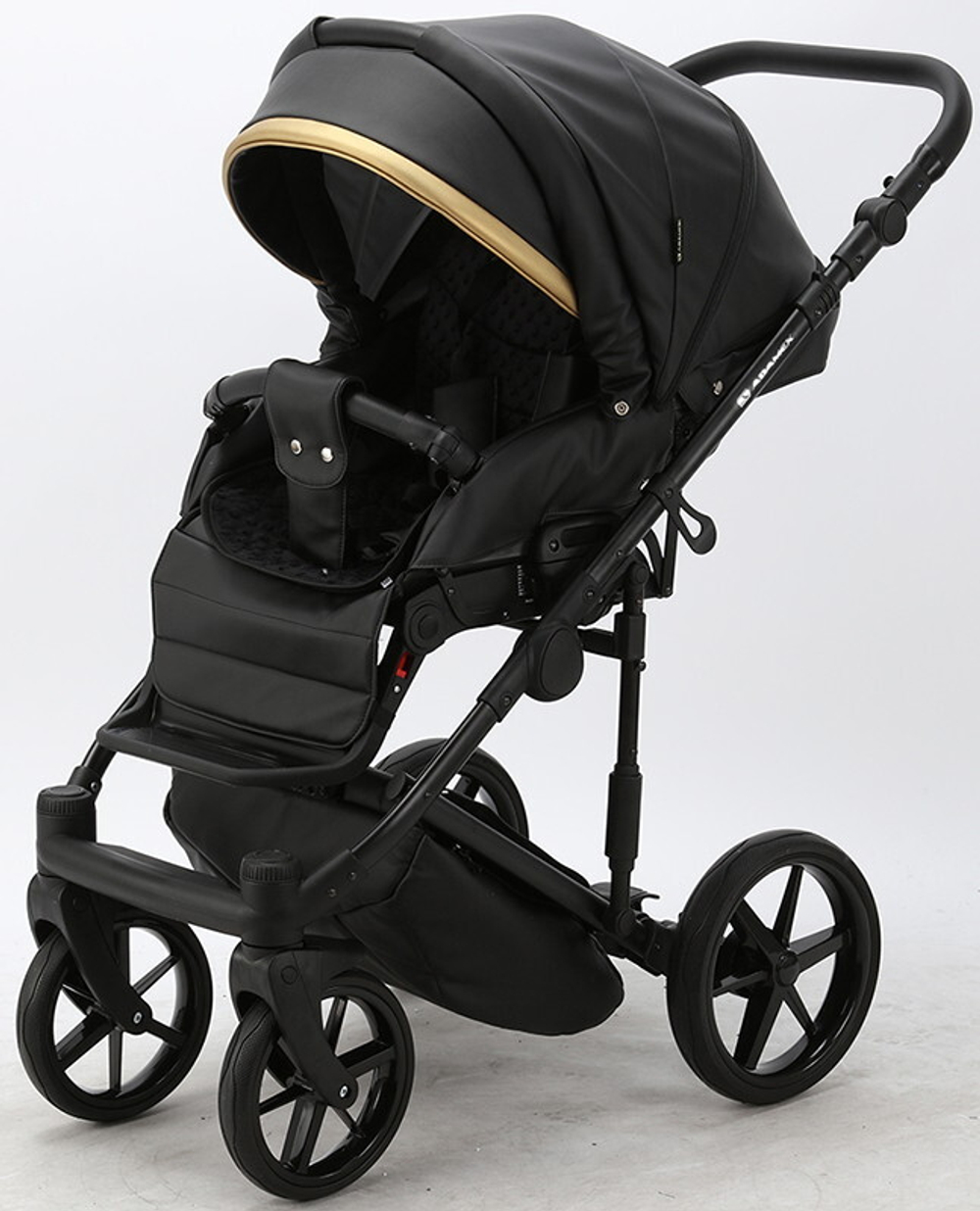 Детская коляска Adamex Rimini Deluxe 2 в 1 RI203 ЧЕРН.КОЖА+ЗОЛОТО.ОТДЕЛКА