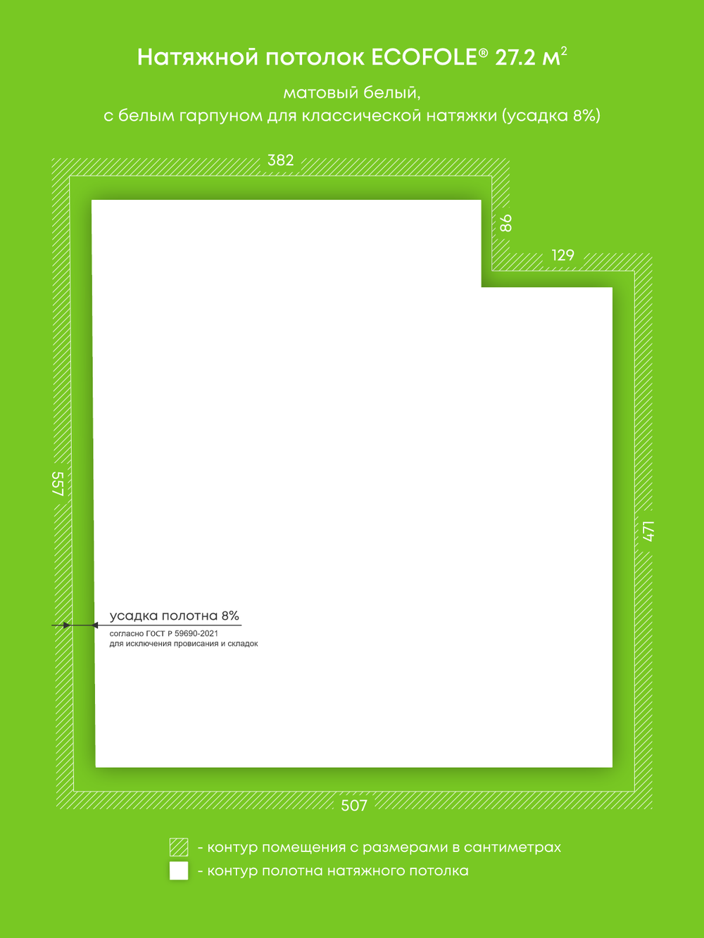 Матовый натяжной потолок 27.2 м2