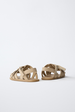 ZARA КОЖАНЫЕ БОСОНОЖКИ BAREFOOT С ЦВЕТАМИ, ЗОЛОТИСТЫЙ