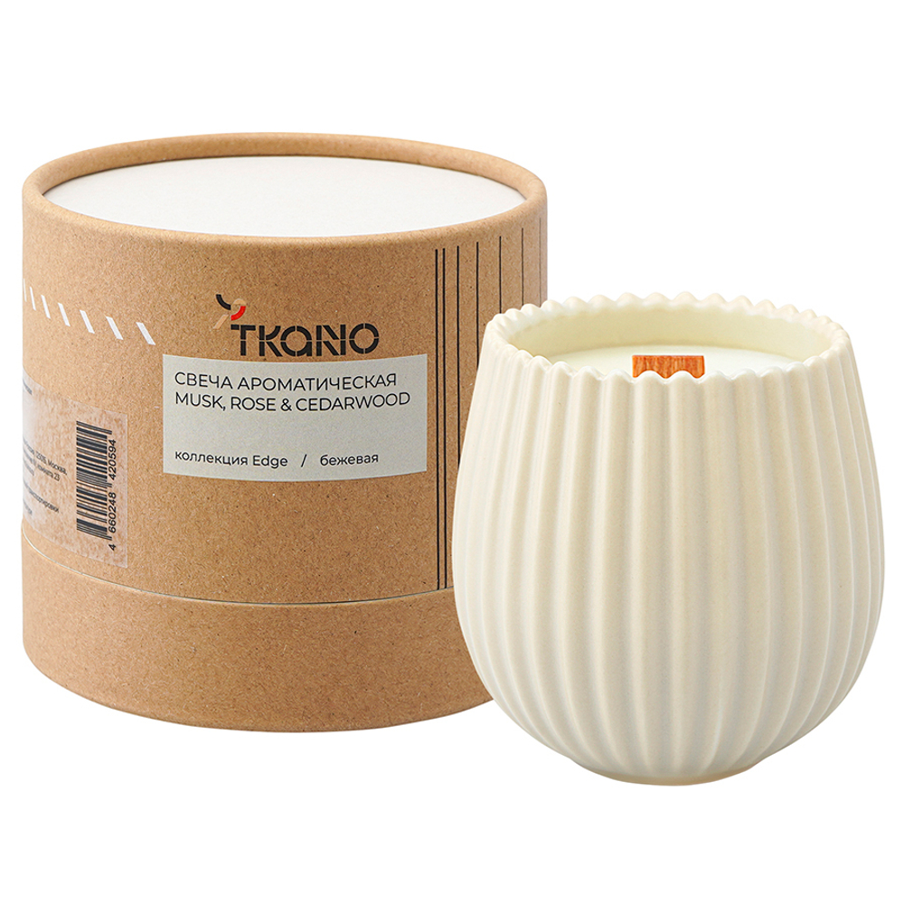 Свеча ароматическая с деревянным фитилём musk, rose & cedarwood из коллекции edge, бежевый, 60 ч