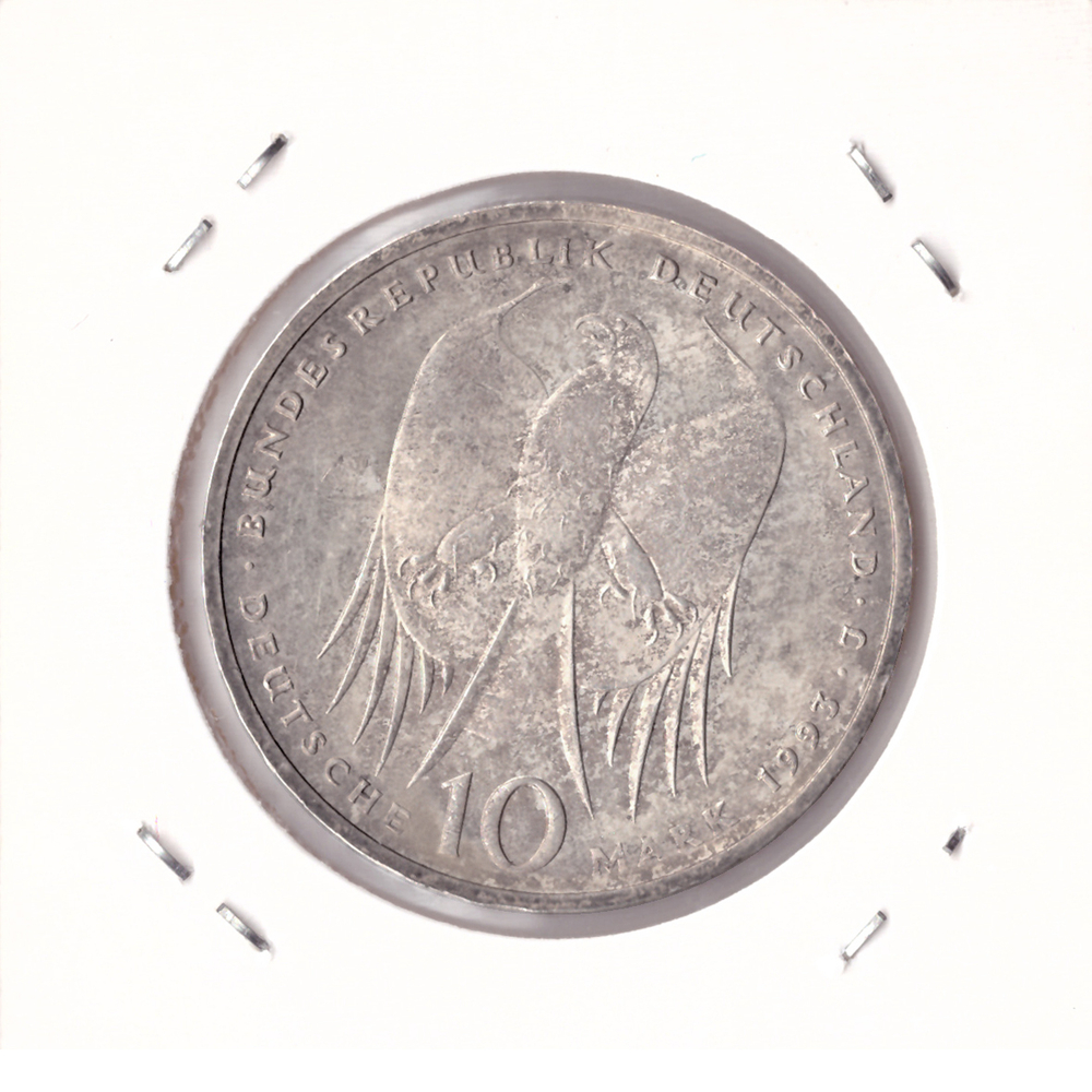 10 марок 1993 год (J) 150 лет со дня рождения Роберта Коха, Германия. XF-AU