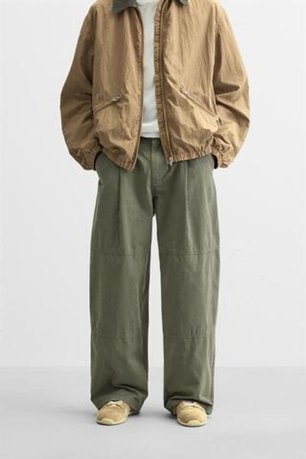ZARA БРЮКИ СВОБОДНОГО КРОЯ СО СКЛАДКАМИ, ХАКИ